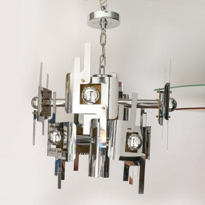Gaetano Sciolari Mid Century Modernist Eight Arm Chrome Brass Chandelier by Gaetano Sciolari