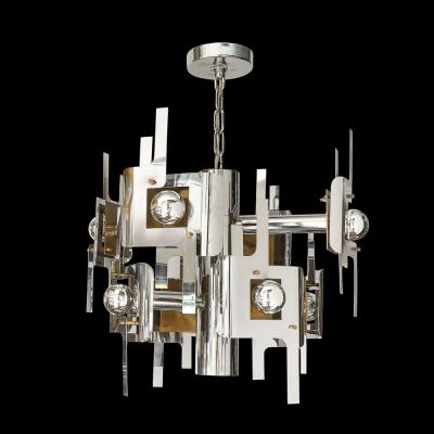 Gaetano Sciolari Mid Century Modernist Eight Arm Chrome Brass Chandelier by Gaetano Sciolari