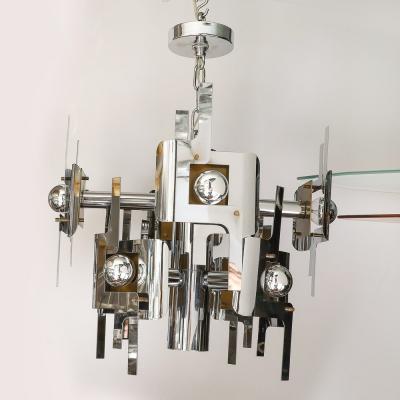 Gaetano Sciolari Mid Century Modernist Eight Arm Chrome Brass Chandelier by Gaetano Sciolari
