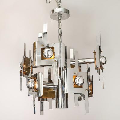 Gaetano Sciolari Mid Century Modernist Eight Arm Chrome Brass Chandelier by Gaetano Sciolari