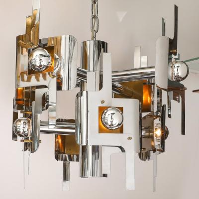 Gaetano Sciolari Mid Century Modernist Eight Arm Chrome Brass Chandelier by Gaetano Sciolari