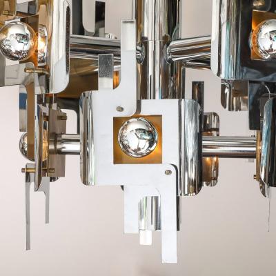 Gaetano Sciolari Mid Century Modernist Eight Arm Chrome Brass Chandelier by Gaetano Sciolari