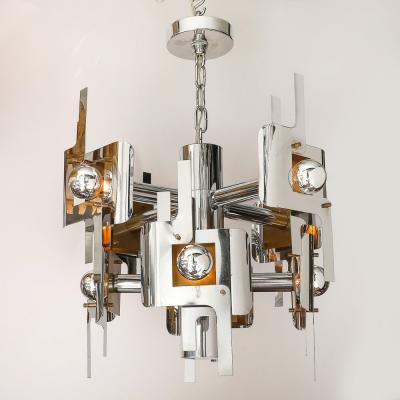 Gaetano Sciolari Mid Century Modernist Eight Arm Chrome Brass Chandelier by Gaetano Sciolari