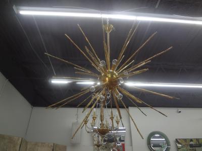 Gaetano Sciolari Monumental Pair of Italian Modern Hammered Brass Sputnik Chandeliers