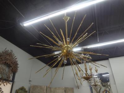 Gaetano Sciolari Monumental Pair of Italian Modern Hammered Brass Sputnik Chandeliers