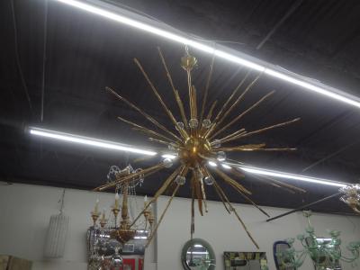Gaetano Sciolari Monumental Pair of Italian Modern Hammered Brass Sputnik Chandeliers