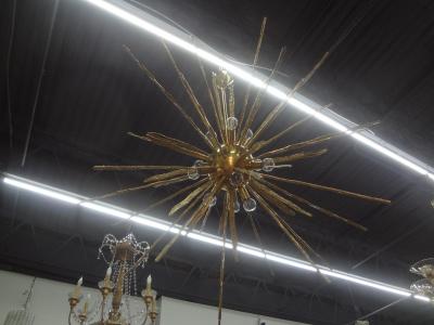 Gaetano Sciolari Monumental Pair of Italian Modern Hammered Brass Sputnik Chandeliers