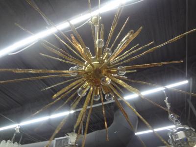Gaetano Sciolari Monumental Pair of Italian Modern Hammered Brass Sputnik Chandeliers