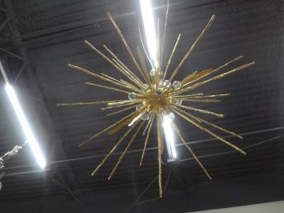 Gaetano Sciolari Monumental Pair of Italian Modern Hammered Brass Sputnik Chandeliers