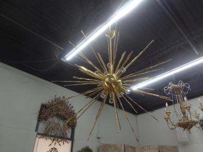 Gaetano Sciolari Monumental Pair of Italian Modern Hammered Brass Sputnik Chandeliers