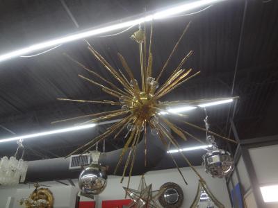 Gaetano Sciolari Monumental Pair of Italian Modern Hammered Brass Sputnik Chandeliers