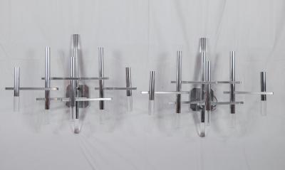 Gaetano Sciolari Multi Armed Geometric Chromed and Lucite Sconces