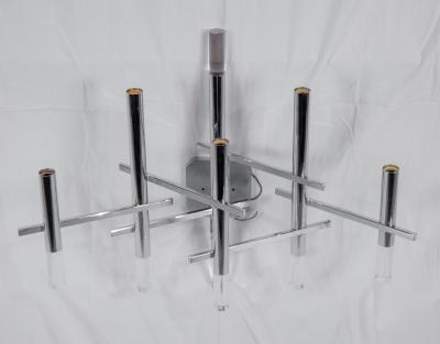 Gaetano Sciolari Multi Armed Geometric Chromed and Lucite Sconces