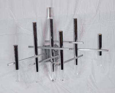 Gaetano Sciolari Multi Armed Geometric Chromed and Lucite Sconces