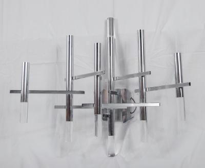 Gaetano Sciolari Multi Armed Geometric Chromed and Lucite Sconces