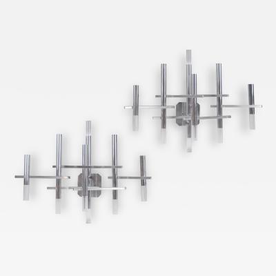 Gaetano Sciolari Multi Armed Geometric Chromed and Lucite Sconces