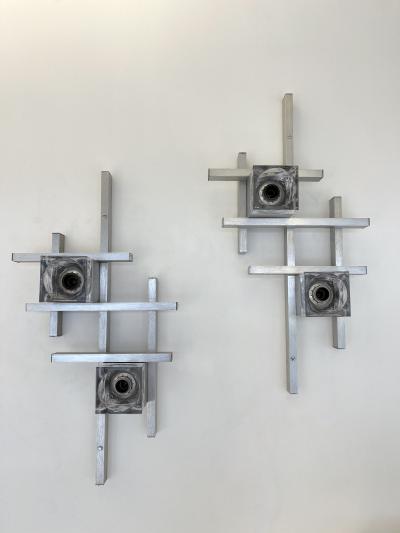 Gaetano Sciolari Pair of Cubic Sconces Metal Murano Glass by Sciolari Italy 1970s
