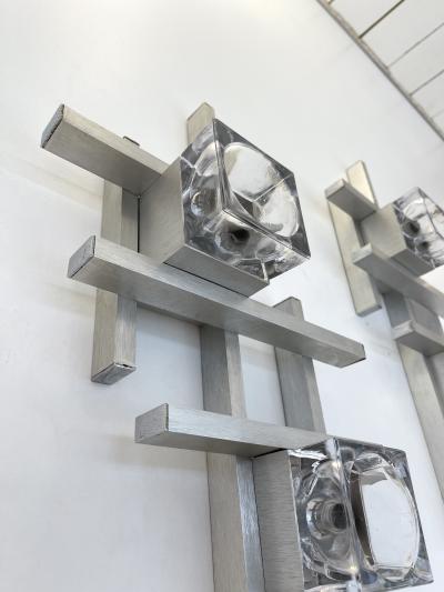 Gaetano Sciolari Pair of Cubic Sconces Metal Murano Glass by Sciolari Italy 1970s