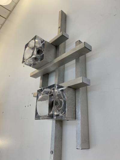 Gaetano Sciolari Pair of Cubic Sconces Metal Murano Glass by Sciolari Italy 1970s