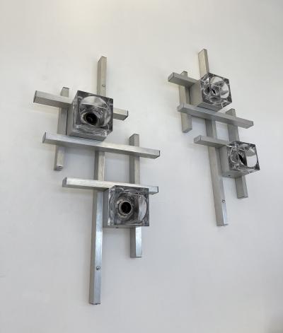 Gaetano Sciolari Pair of Cubic Sconces Metal Murano Glass by Sciolari Italy 1970s