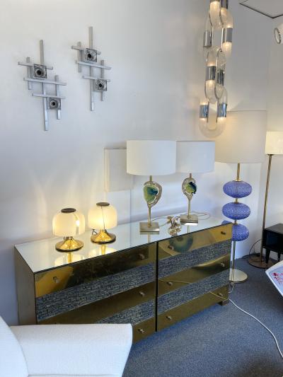 Gaetano Sciolari Pair of Cubic Sconces Metal Murano Glass by Sciolari Italy 1970s