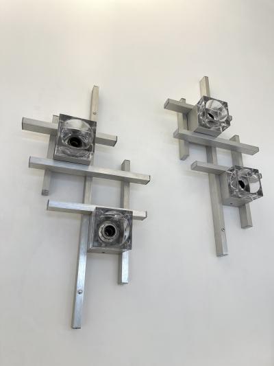 Gaetano Sciolari Pair of Cubic Sconces Metal Murano Glass by Sciolari Italy 1970s