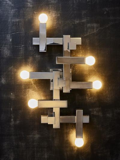 Gaetano Sciolari Pair of Cubist Chromed Gaetano Sciolari Wall Sconce