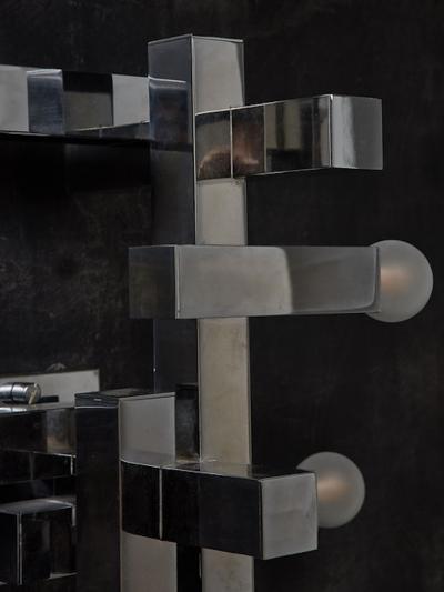 Gaetano Sciolari Pair of Cubist Chromed Gaetano Sciolari Wall Sconce