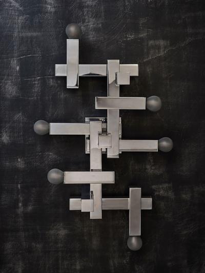 Gaetano Sciolari Pair of Cubist Chromed Gaetano Sciolari Wall Sconce