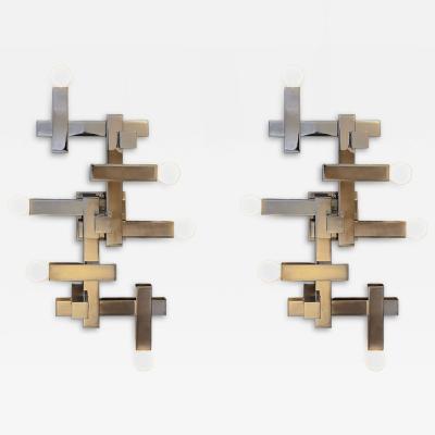 Gaetano Sciolari Pair of Cubist Chromed Gaetano Sciolari Wall Sconce