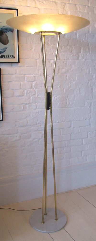 Gaetano Sciolari Pair of Floor Lamps in Glass Brass and Marble