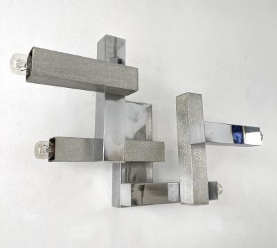 Gaetano Sciolari Pair of Geometry Metal Sconces Italy 1970s