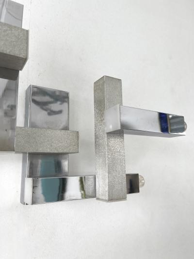 Gaetano Sciolari Pair of Geometry Metal Sconces Italy 1970s