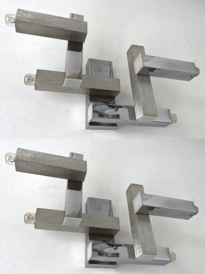 Gaetano Sciolari Pair of Geometry Metal Sconces Italy 1970s