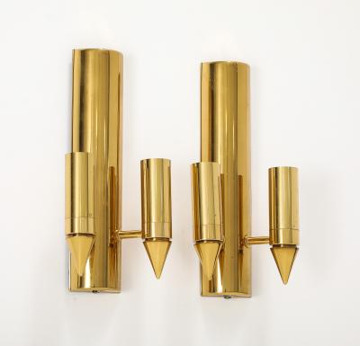 Gaetano Sciolari Pair of Rare form 1970s Golden Brass Sconces by Gaetano Sciolari 