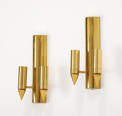 Gaetano Sciolari Pair of Rare form 1970s Golden Brass Sconces by Gaetano Sciolari 