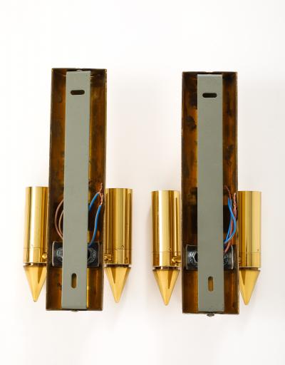 Gaetano Sciolari Pair of Rare form 1970s Golden Brass Sconces by Gaetano Sciolari 