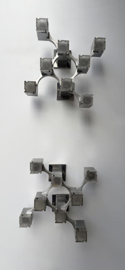 Gaetano Sciolari Pair of Sconces Cubic Metal Chrome and Lucite by Sciolari Italy 1970s