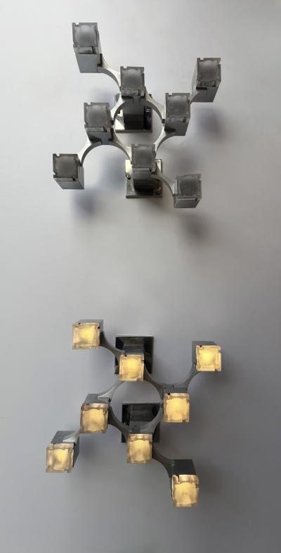 Gaetano Sciolari Pair of Sconces Cubic Metal Chrome and Lucite by Sciolari Italy 1970s