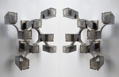 Gaetano Sciolari Pair of Sconces Cubic Metal Chrome and Lucite by Sciolari Italy 1970s