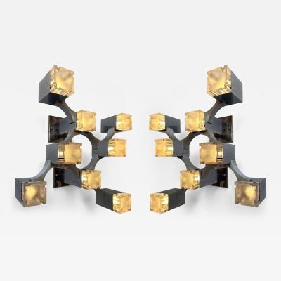 Gaetano Sciolari Pair of Sconces Cubic Metal Chrome and Lucite by Sciolari Italy 1970s