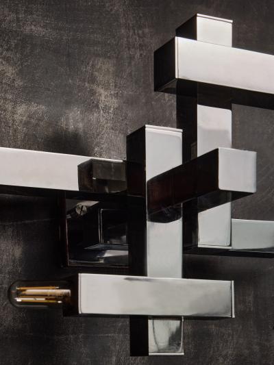 Gaetano Sciolari Pair of Small Cubic Chrome Wall Sconces by Gaetano Sciolari
