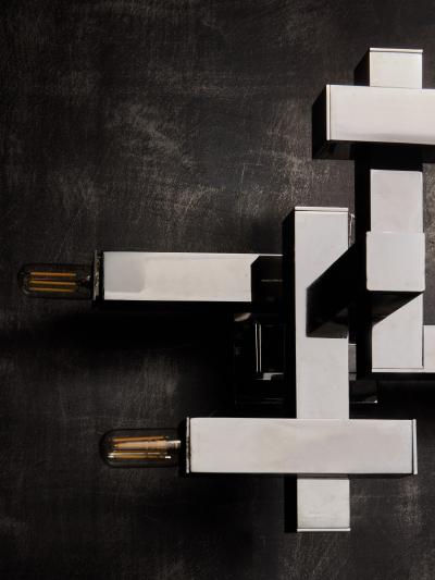 Gaetano Sciolari Pair of Small Cubic Chrome Wall Sconces by Gaetano Sciolari