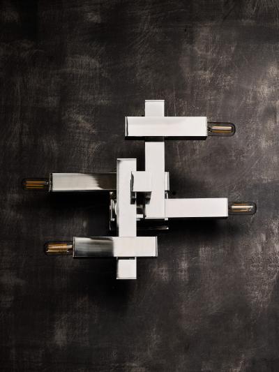 Gaetano Sciolari Pair of Small Cubic Chrome Wall Sconces by Gaetano Sciolari