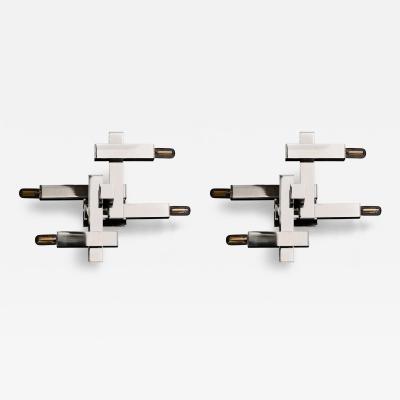 Gaetano Sciolari Pair of Small Cubic Chrome Wall Sconces by Gaetano Sciolari