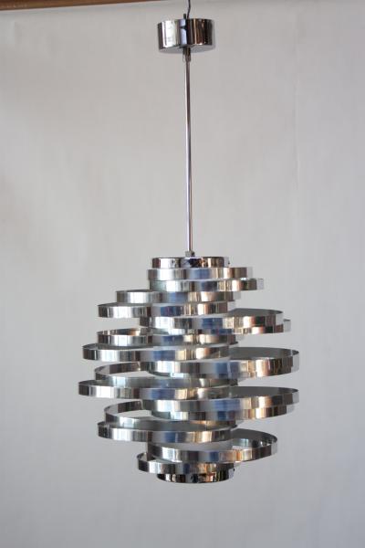 Gaetano Sciolari Polished Aluminum Cyclone Pendant Fixture by Gaetano Sciolari