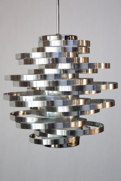 Gaetano Sciolari Polished Aluminum Cyclone Pendant Fixture by Gaetano Sciolari