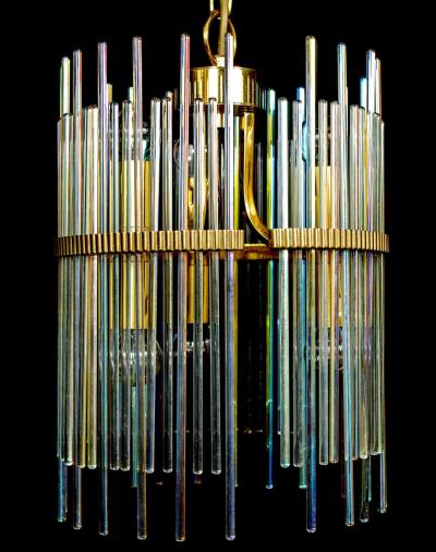 Gaetano Sciolari Rainbow Crystal Rod and Brass Chandelier or Lantern by Gaetano Sciolari 1960s
