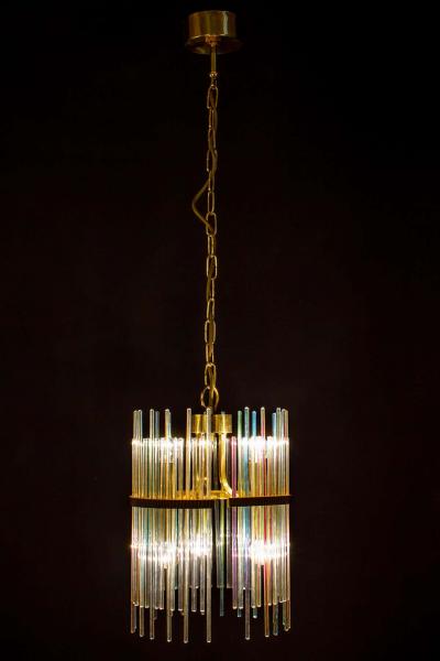 Gaetano Sciolari Rainbow Crystal Rod and Brass Chandelier or Lantern by Gaetano Sciolari 1960s