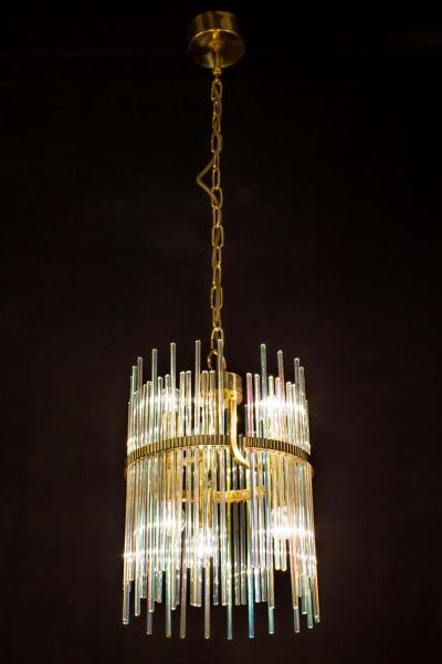 Gaetano Sciolari Rainbow Crystal Rod and Brass Chandelier or Lantern by Gaetano Sciolari 1960s